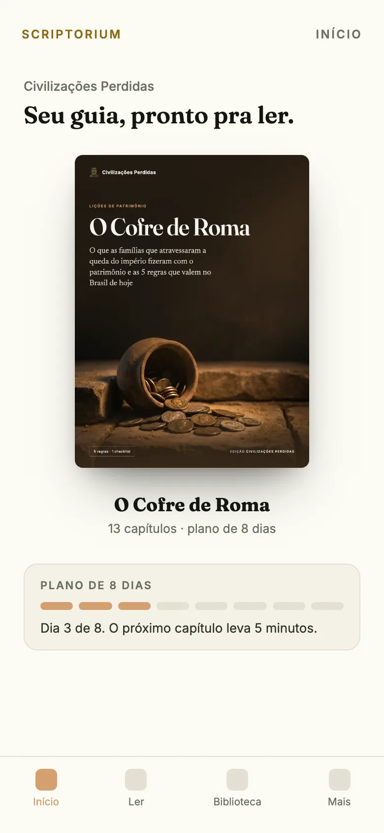 O guia O Cofre de Roma aberto no app